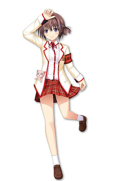 Anime picture 716x1146 with love of renai koutei of love! susukino suu hizumin single tall image looking at viewer blush short hair simple background smile brown hair white background purple eyes girl skirt uniform hair ornament school uniform shirt hairclip
