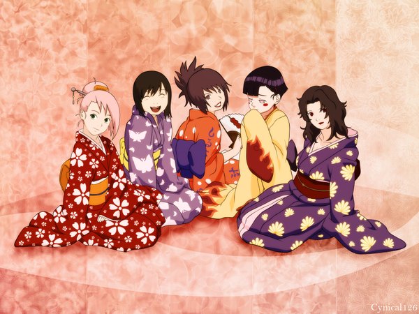 Anime picture 1600x1200 with naruto studio pierrot naruto (series) hyuuga hinata haruno sakura yuuhi kurenai mitarashi anko shizune (naruto) japanese clothes kimono