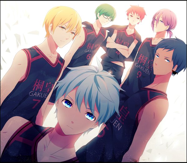 Anime picture 1700x1487 with kuroko no basket production i.g kuroko tetsuya kise ryouta aomine daiki akashi seijuurou midorima shintarou murasakibara atsushi achiki blue eyes black hair simple background blonde hair red eyes white background purple eyes bare shoulders green eyes yellow eyes blue hair