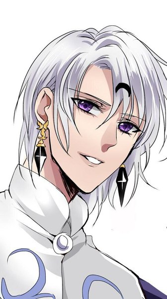 Anime picture 575x1024 with bishoujo senshi sailor moon toei animation prince diamond tomomiya single tall image looking at viewer short hair simple background smile white background purple eyes grey hair portrait boy earrings jacket