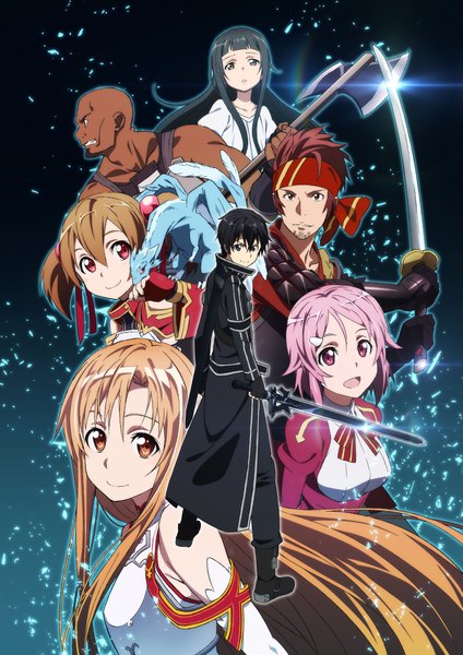 Anime picture 2893x4092 with sword art online a-1 pictures yuuki asuna kirigaya kazuto silica yui (sao) lisbeth ryoutarou tsuboi agil long hair tall image highres short hair open mouth black hair smile brown hair twintails multiple girls brown eyes