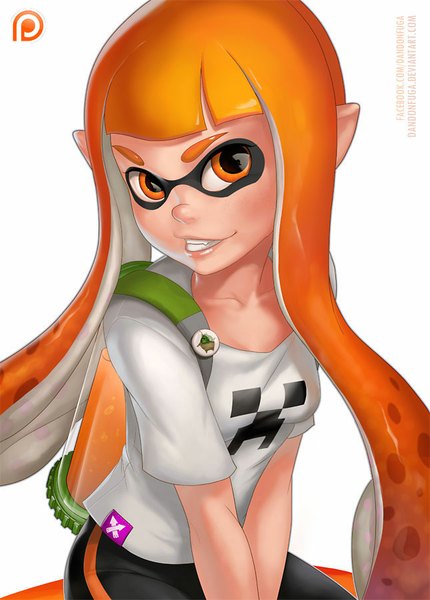 Anime picture 645x900 with splatoon nintendo inkling dandon fuga single long hair tall image fringe simple background smile white background multicolored hair pointy ears grey hair orange hair realistic two-tone hair short sleeves orange eyes tentacle hair