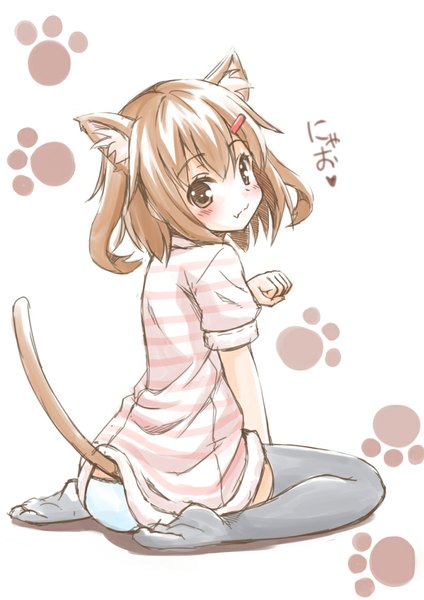 Anime picture 700x990 with kantai collection ikazuchi destroyer sinnosuke single tall image looking at viewer blush fringe short hair light erotic brown hair sitting brown eyes animal ears tail animal tail cat ears short sleeves cat girl cat tail