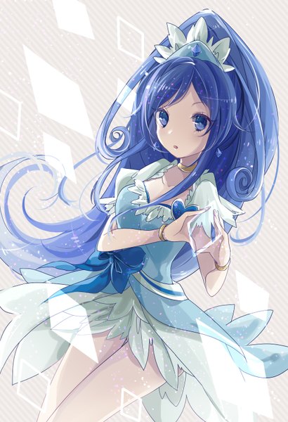 Anime picture 1024x1500 with precure dokidoki! precure toei animation hishikawa rikka cure diamond sumi mi single long hair tall image looking at viewer open mouth blue eyes blue hair girl dress hair ornament