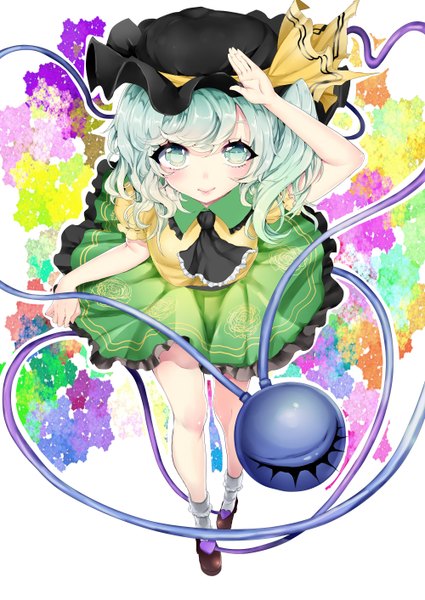 Anime picture 1000x1411 with touhou komeiji koishi nekometaru single tall image blush short hair smile green eyes green hair girl dress bonnet eyeball