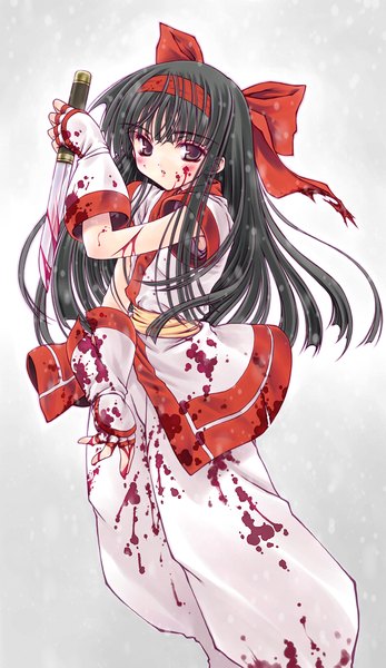 Anime picture 1100x1900 with samurai spirits nakoruru long hair tall image black hair traditional clothes gloves weapon fingerless gloves blood