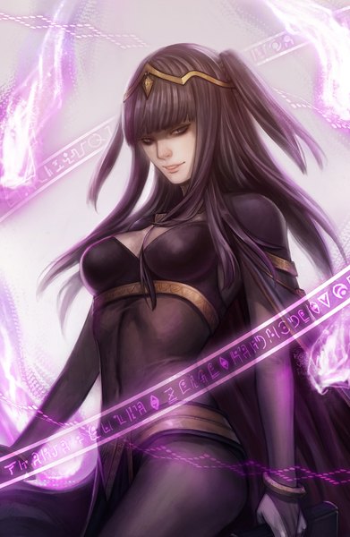 Anime picture 978x1500 with fire emblem fire emblem awakening nintendo sarja noa ikeda single long hair tall image looking at viewer fringe black hair smile black eyes two side up glowing girl tiara