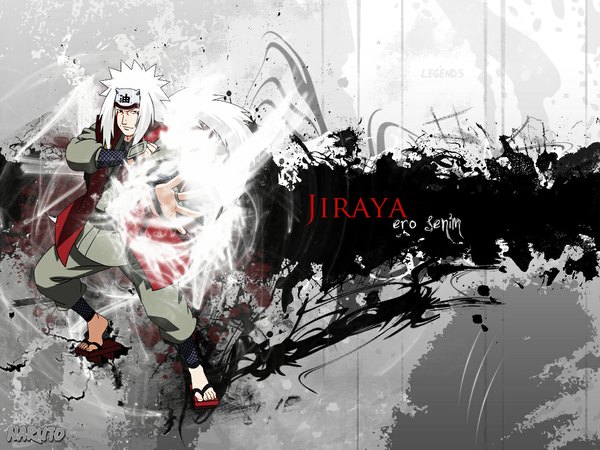 Anime picture 1024x768 with naruto studio pierrot naruto (series) jiraiya single long hair white hair inscription face paint boy geta