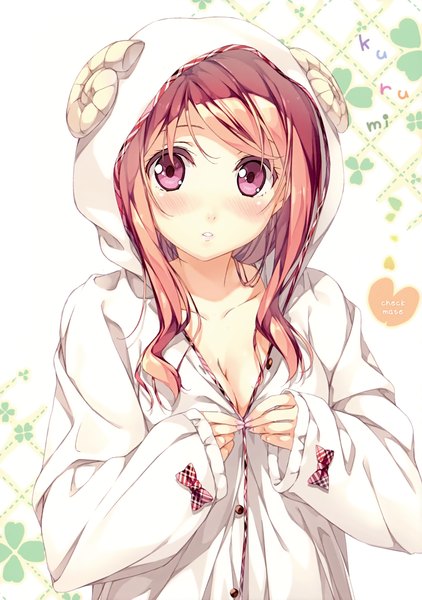 Anime picture 2464x3500 with original kurumi (kantoku) kantoku single long hair tall image blush highres animal ears pink hair pink eyes scan girl bow pajamas