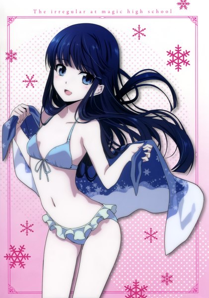 Anime picture 2445x3486 with mahouka koukou no rettousei shiba miyuki single long hair tall image looking at viewer highres blue eyes light erotic blue hair scan girl navel swimsuit bikini