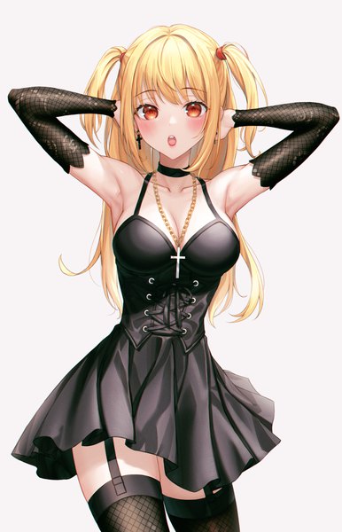 Anime picture 3153x4900 with death note madhouse amane misa eichi (skskdi12z) single long hair tall image looking at viewer blush fringe highres breasts open mouth simple background blonde hair standing bare shoulders payot absurdres blunt bangs