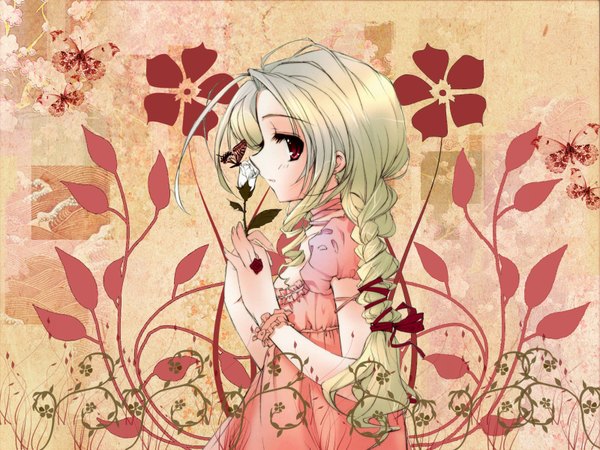 Anime picture 1600x1200 with flower (flowers) insect butterfly tagme