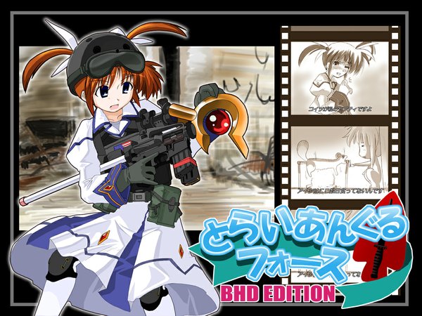 Anime picture 1024x768 with mahou shoujo lyrical nanoha takamachi nanoha excel (artist) girl gun white devil