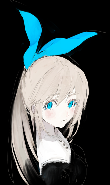 Anime picture 784x1322 with original ozyako single long hair tall image breasts blue eyes blonde hair ponytail head tilt from above eyebrows pale skin girl