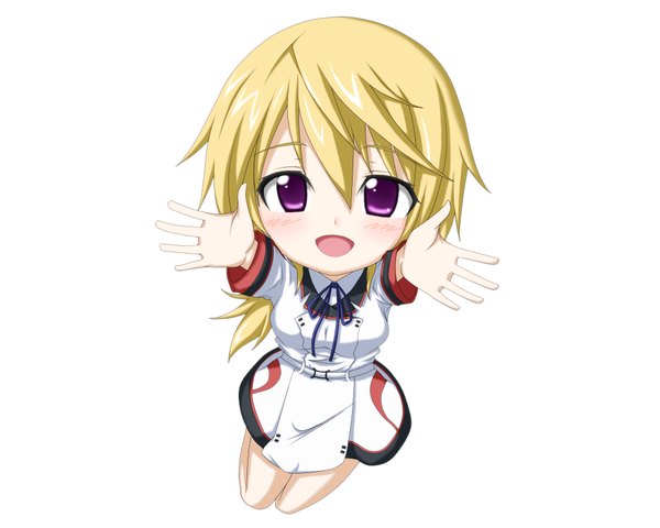 Anime picture 1920x1536 with infinite stratos 8bit charles dunois single long hair looking at viewer blush highres open mouth simple background blonde hair white background purple eyes chibi girl uniform school uniform