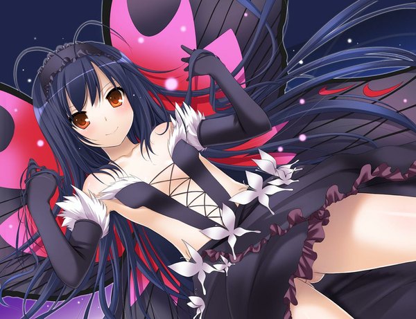 Anime picture 1000x769 with accel world sunrise (studio) kuroyukihime nakajima yuka single long hair blush black hair red eyes insect wings butterfly wings girl dress gloves elbow gloves hairband insect butterfly