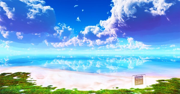 Anime picture 2000x1048 with original y-k highres wide image sky cloud (clouds) beach reflection horizon no people scenic plant (plants) water sea