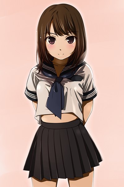 Anime picture 800x1200 with original matsunaga kouyou single long hair tall image blush black hair smile brown eyes girl skirt uniform serafuku