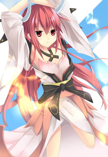 Anime picture 2598x3779 with date a live itsuka kotori makadamia single long hair tall image highres red eyes red hair girl dress fire