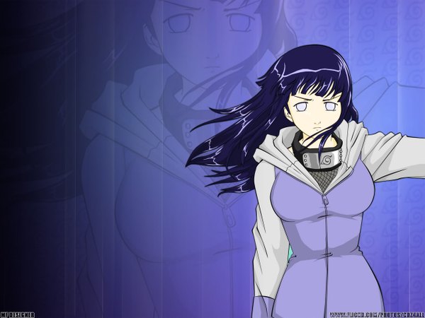 Anime picture 1280x960 with naruto studio pierrot naruto (series) hyuuga hinata single long hair simple background blue hair zoom layer white eyes no pupils girl
