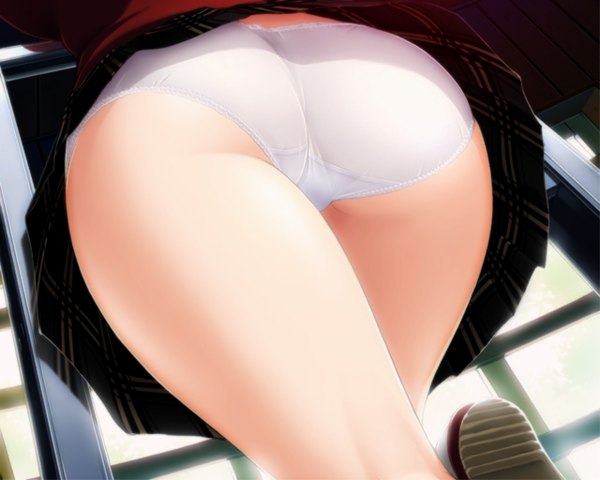 Anime picture 1280x1024 with kakyuusei 2 saimon tamaki kadoi aya light erotic ass close-up girl uniform underwear panties school uniform miniskirt white panties
