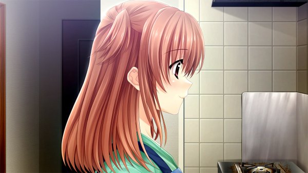 Anime picture 1280x720 with morobito kozorite (game) single long hair red eyes brown hair wide image game cg girl