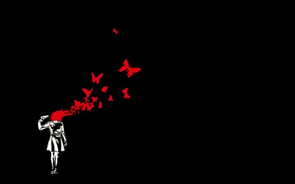 Anime picture 1680x1050 with jason byron nelson wide image black background multicolored insect butterfly blood