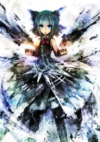 Anime picture 1060x1500 with touhou cirno mamuru single tall image short hair open mouth blue eyes blue hair girl fist