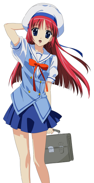 Anime picture 3880x7500 with da capo shirakawa kotori single long hair tall image looking at viewer highres open mouth blue eyes absurdres red hair transparent background vector girl uniform school uniform beret school bag