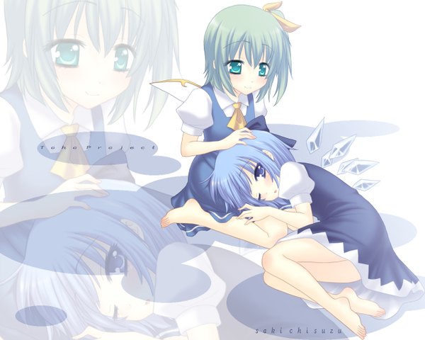 Anime picture 1280x1024 with touhou cirno daiyousei one side up zoom layer girl