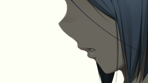 Anime picture 1024x576 with full metal daemon muramasa nitroplus ayane ichijou single short hair wide image white background blue hair profile girl