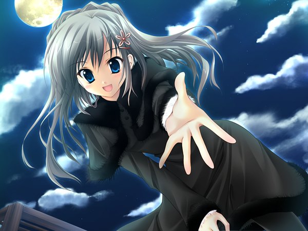 Anime picture 1200x900 with akane iro ni somaru saka katagiri yuuhi long hair blue eyes game cg night girl moon