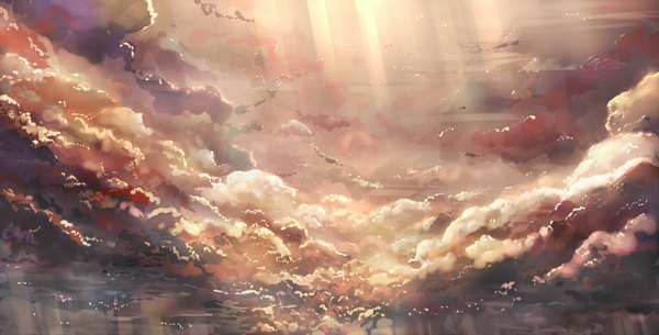 Anime picture 2000x1017 with original zha tang tang yu highres wide image sky cloud (clouds) sunlight no people sunbeam