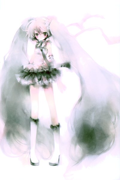 Anime picture 4049x6059 with vocaloid hatsune miku shimeko single long hair tall image blush highres simple background white background twintails brown eyes absurdres very long hair grey hair scan lolita fashion alternate color girl skirt