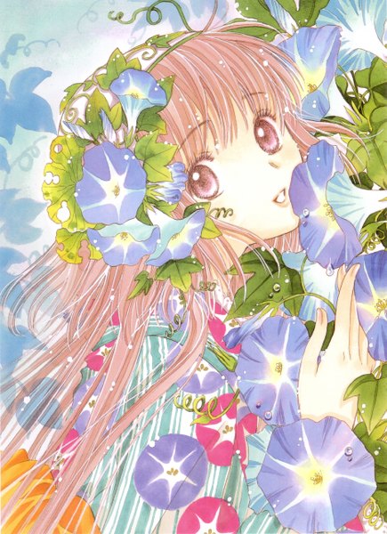 Anime picture 1871x2576 with kobato hanato kobato single long hair tall image highres pink hair pink eyes hair flower girl hair ornament flower (flowers) plant (plants) water