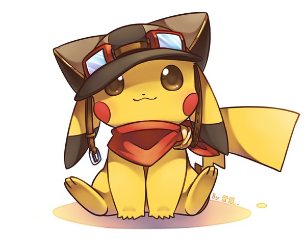 Anime picture 1181x944 with pokemon nintendo pikachu jimmy2929 single looking at viewer simple background white background brown eyes no people sunglasses on head :3 gen 1 pokemon glasses scarf cap pokemon (creature)