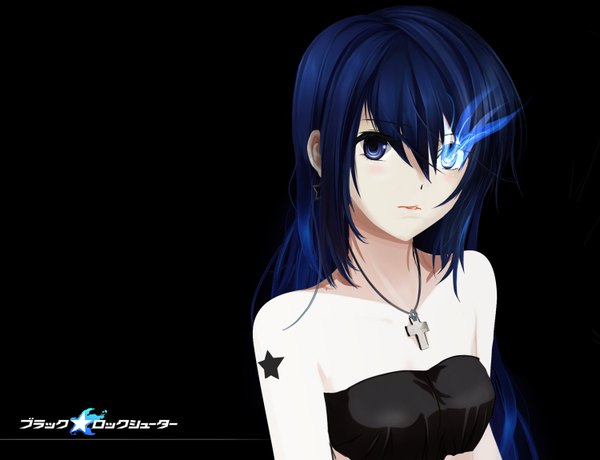 Anime picture 3000x2300 with black rock shooter kuroi mato highres blue eyes blue hair tattoo glowing glowing eye (eyes) girl