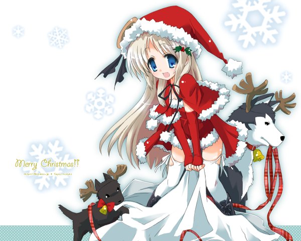 Anime picture 1280x1024 with little busters! key (studio) noumi kudryavka fur trim christmas fur santa claus hat santa claus costume pom pom (clothes)