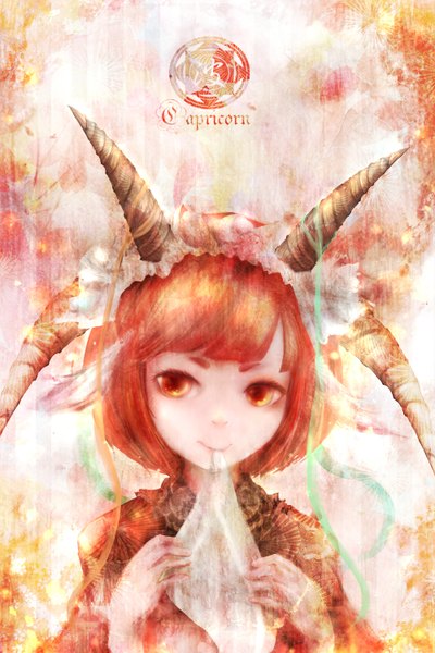 Anime picture 2000x3000 with original zhang xiao bo single tall image looking at viewer highres short hair smile red eyes red hair horn (horns) girl