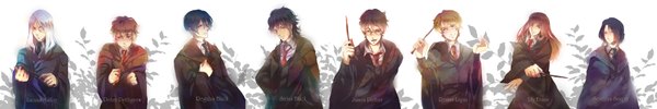 Anime picture 3600x600 with harry potter severus snape lily evans sirius black james potter remus lupin peter pettigrew regulus black lucius malfoy long hair short hair blue eyes black hair simple background blonde hair brown hair wide image white background purple eyes green eyes