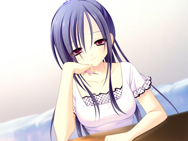 Anime picture 1024x768 with happy factory aosato sachi izumi yura long hair black hair purple eyes game cg girl
