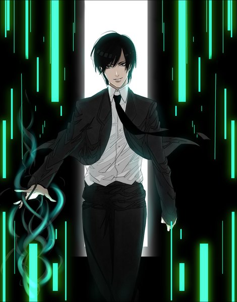 Anime picture 1041x1329 with gantz gonzo nishi joichiro serika1030 single tall image short hair black hair magic boy necktie pants suit