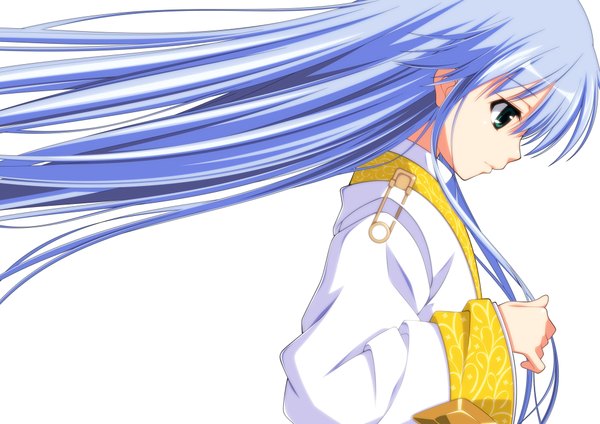 Anime picture 2000x1414 with to aru majutsu no index j.c. staff index mattete koisanman (artist) single long hair highres simple background white background green eyes blue hair girl