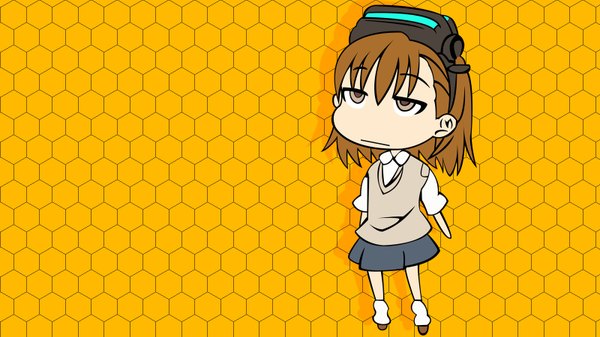 Anime picture 1600x900 with to aru majutsu no index j.c. staff misaka imouto wide image chibi orange background