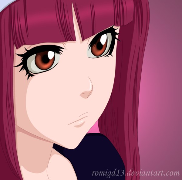 Anime picture 2000x1977 with bleach studio pierrot dokugamine riruka romigd13 single long hair highres brown eyes pink hair coloring close-up pink background girl