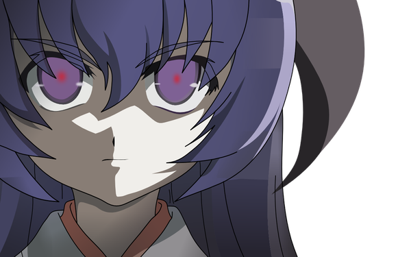 Anime picture 1680x1050 with higurashi no naku koro ni studio deen hanyuu single long hair looking at viewer fringe hair between eyes wide image purple eyes purple hair shaded face transparent background vector girl