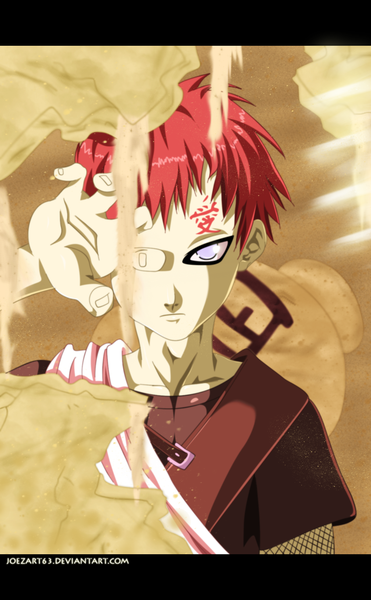 Anime picture 1217x1967 with naruto studio pierrot naruto (series) gaara joezart63 single tall image short hair red hair pink eyes tattoo coloring magic facial mark letterboxed sand jinchuriki boy pitcher