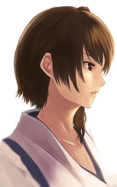 Anime-Bild 577x920 mit kantai collection kaga aircraft carrier din (raiden) single tall image fringe short hair open mouth simple background brown hair white background brown eyes looking away profile tears close-up crying girl