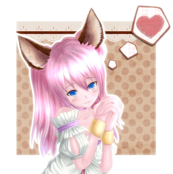 Anime picture 1200x1202 with tera online hono mochizuki single long hair tall image looking at viewer blush blue eyes animal ears pink hair girl bracelet