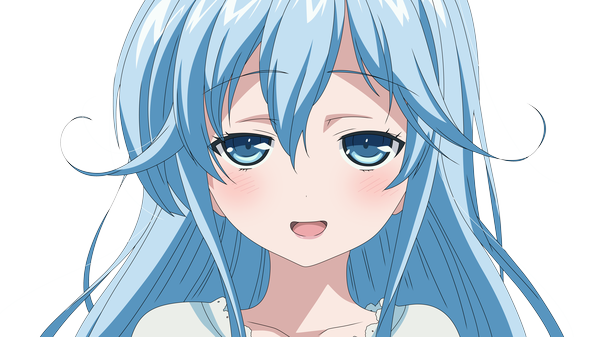 Anime picture 7680x4320 with denpa onna to seishun otoko shaft (studio) touwa erio single long hair blush highres open mouth blue eyes wide image blue hair absurdres wallpaper face transparent background girl